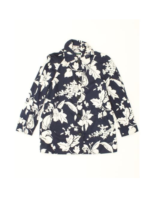Vintage Ralph Lauren Oversized Overcoat UK 10 Small In Blue Floral