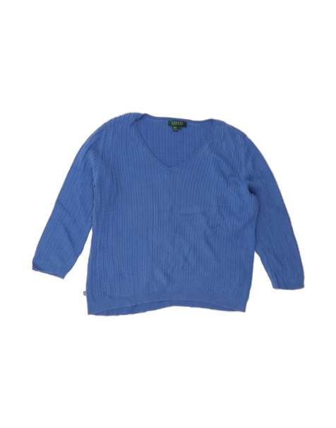 Vintage Ralph Lauren Oversized V-neck Jumper Sweater UK 16 Large In Blue - view 1