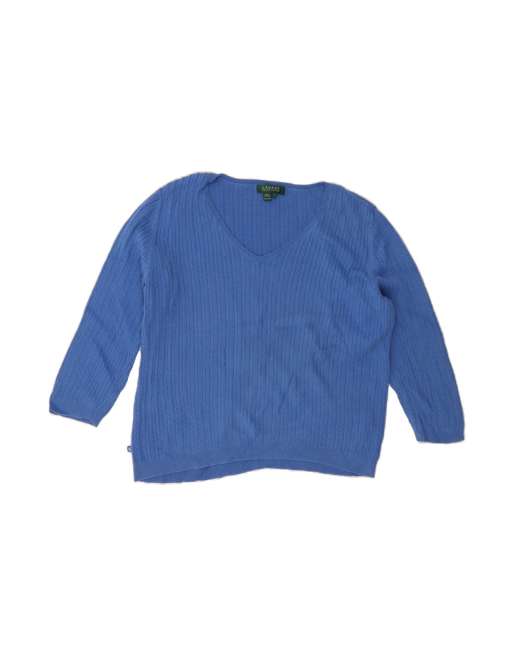 Vintage Ralph Lauren Oversized V-neck Jumper Sweater UK 16 Large In Blue