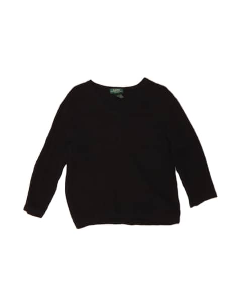 Vintage Ralph Lauren Petite Crop V-neck Jumper Sweater UK 16 Large In Black - view 1