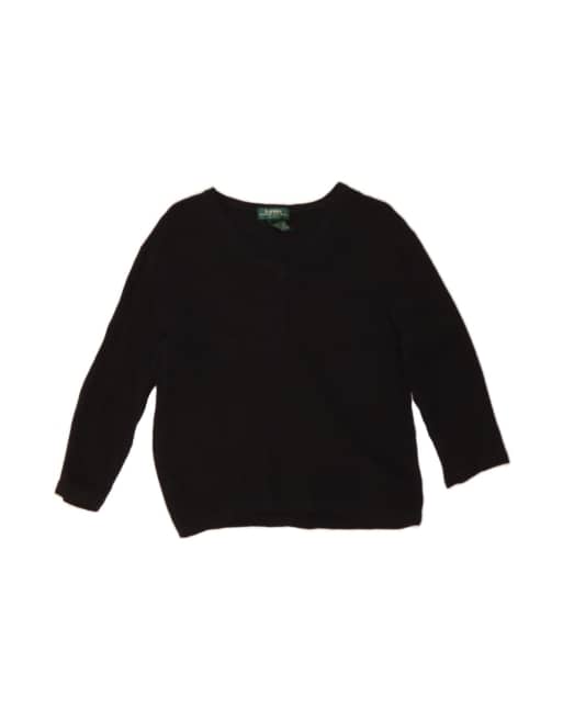 Vintage Ralph Lauren Petite Crop V-neck Jumper Sweater UK 16 Large In Black