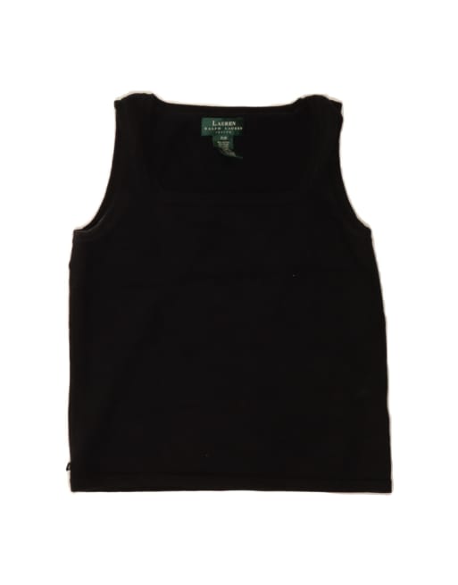 Vintage Ralph Lauren Petite Crop Vest Top UK 10 Small In Black