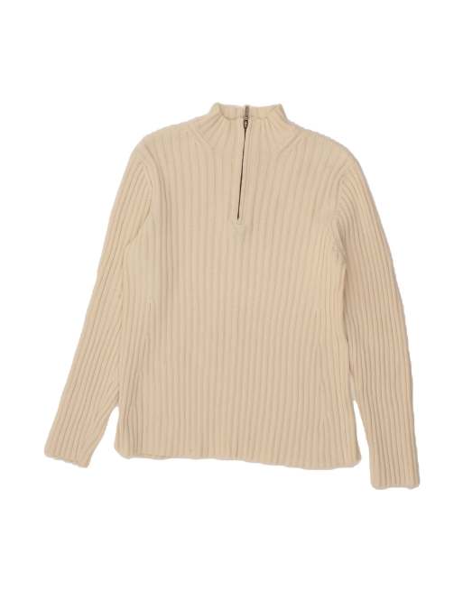 Vintage Ralph Lauren Petite Zip Neck Jumper Sweater UK 12 Medium In Off In White