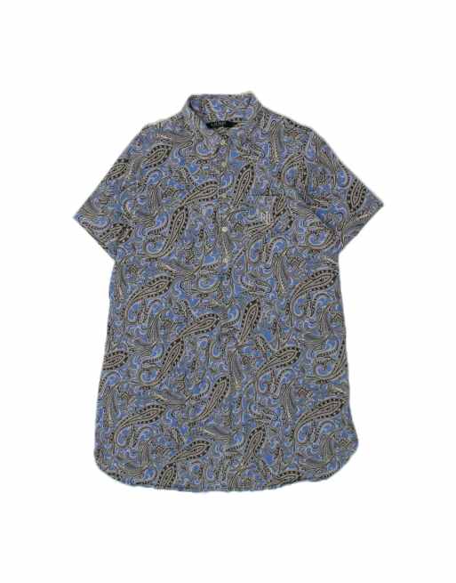 Vintage Ralph Lauren Pullover Shirt Dress UK 16 Large In Blue Paisley