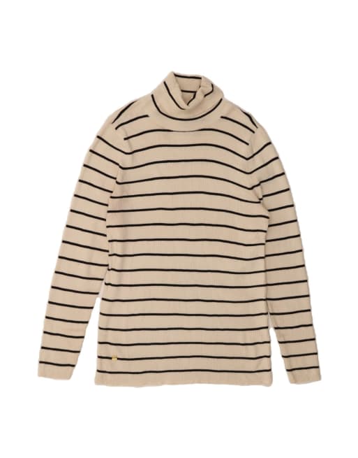 Vintage Ralph Lauren Roll Neck Jumper Sweater UK 18 XL In Off In White Striped