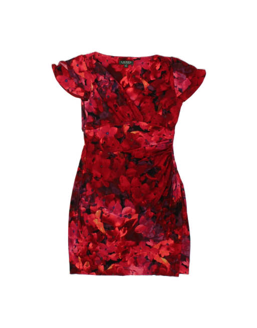 Vintage Ralph Lauren Sheath Dress US 10 Large In Red Floral