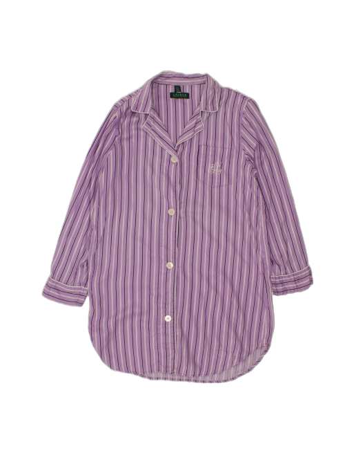 Vintage Ralph Lauren Shirt Dress UK 16 Large In Purple Striped