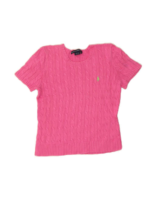 Vintage Ralph Lauren Short Sleeve Crew Neck Jumper Sweater UK 14 Large In Pink