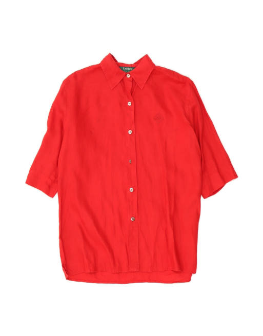 Vintage Ralph Lauren Short Sleeve Shirt UK 14 Medium In Red Linen