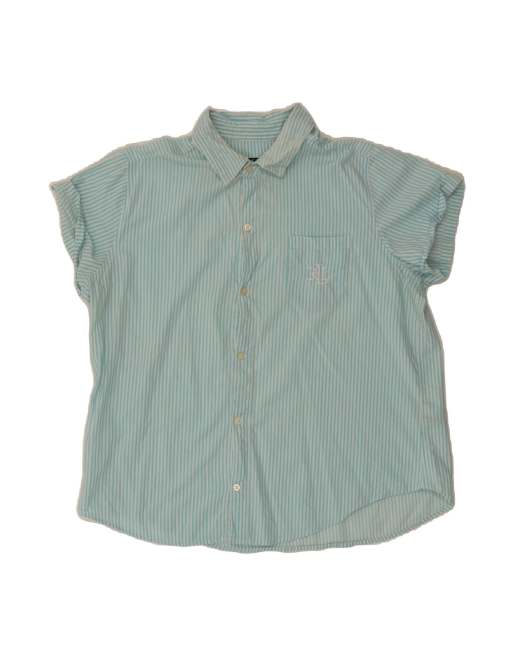 Vintage Ralph Lauren Short Sleeve Shirt UK 16 Large In Blue Striped