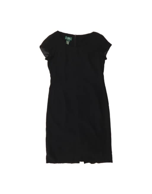 Vintage Ralph Lauren Short Sleeves Sheath Dress US 6 Medium In Black