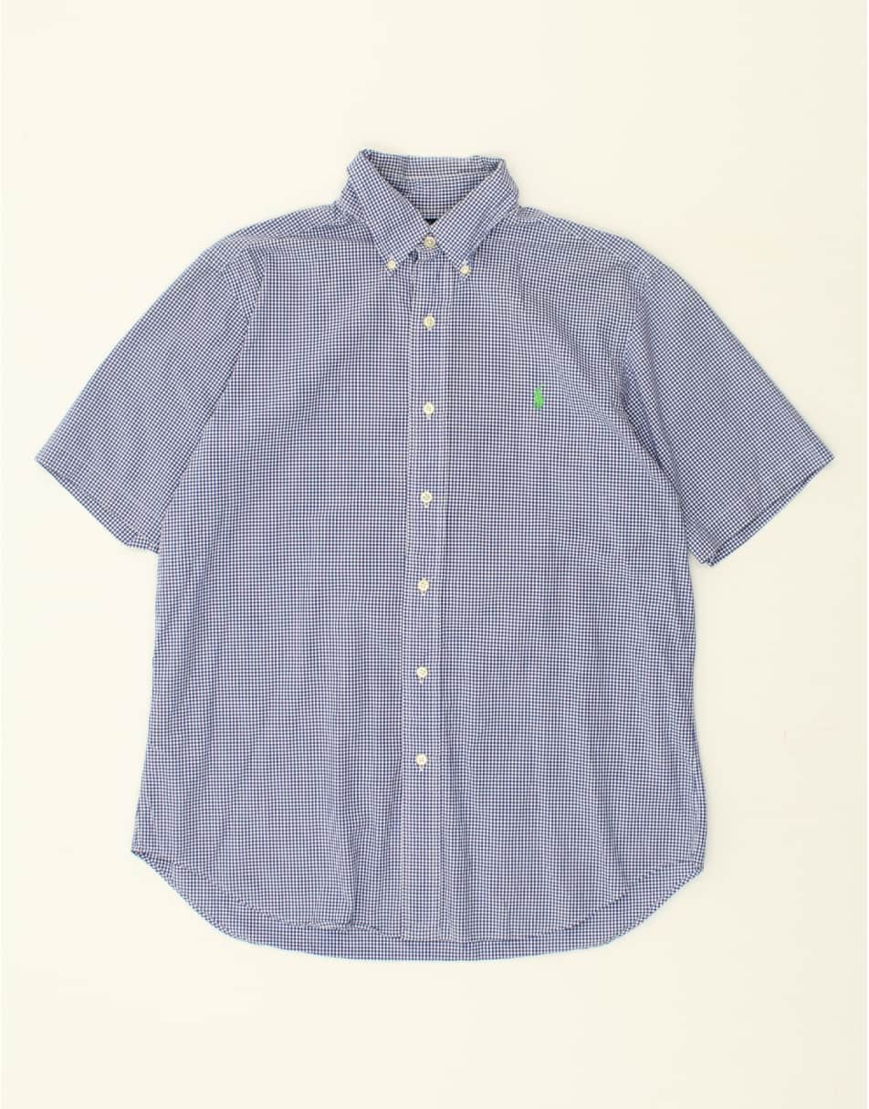 Vintage Ralph Lauren Size M Gingham Classic Fit Short Sleeve Shirt in Blue