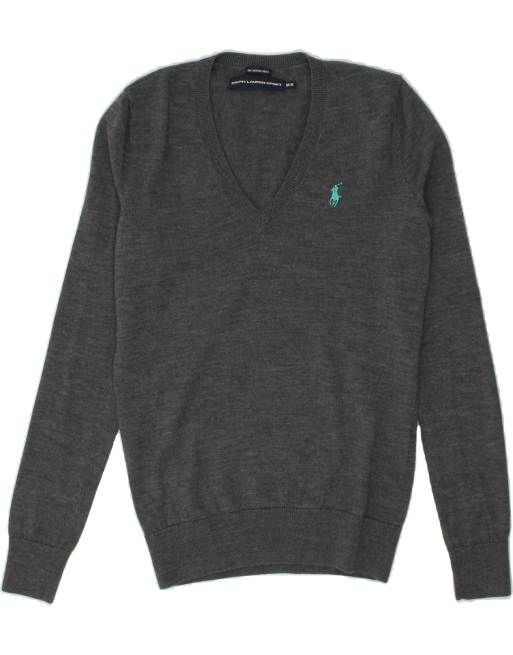 Vintage Ralph Lauren Size M V-Neck Jumper Sweater in Grey