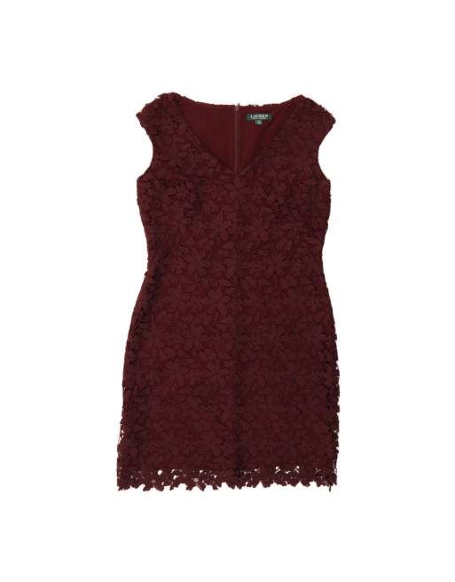 Vintage Ralph Lauren Sleeveless Sheath Dress US 12 Large In Burgundy