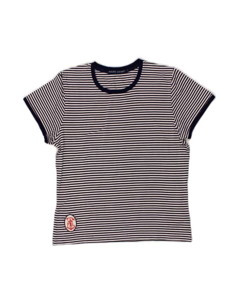 Vintage Ralph Lauren T-shirt Top UK 14 Large In Blue Striped - view 1