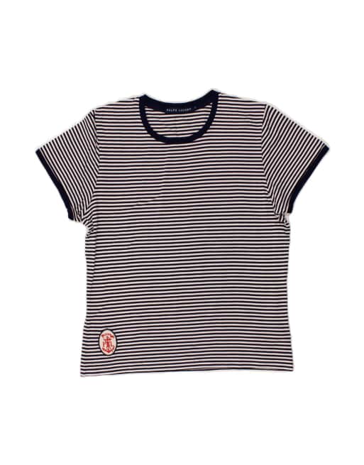 Vintage Ralph Lauren T-shirt Top UK 14 Large In Blue Striped