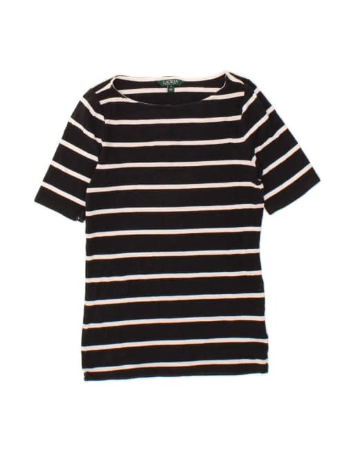Vintage Ralph Lauren T-shirt Top Uk 14 Medium In Black Striped