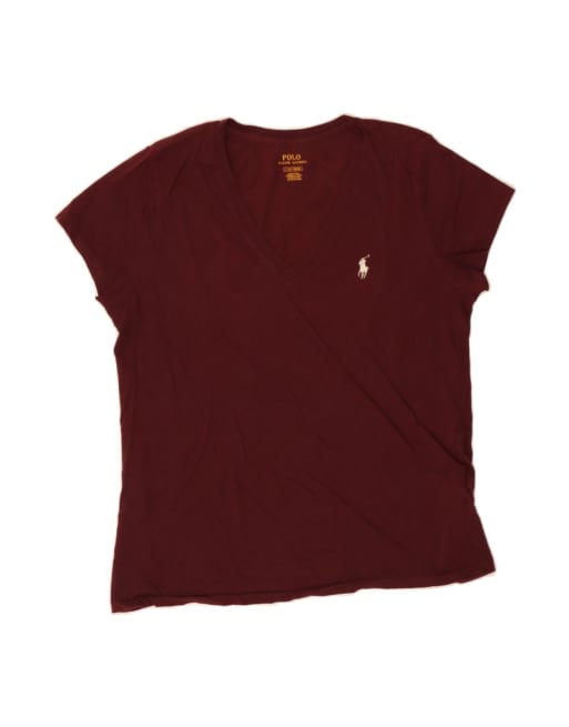 Vintage Ralph Lauren T-shirt Top UK 16 Large In Burgundy