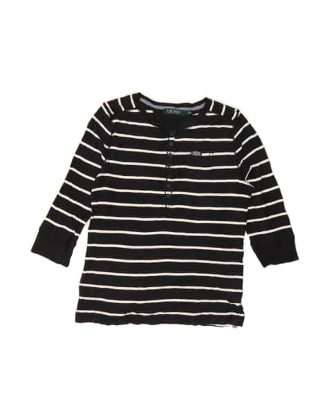 Vintage Ralph Lauren Top 3/4 Sleeve UK 14 Large In Black Striped - view 1