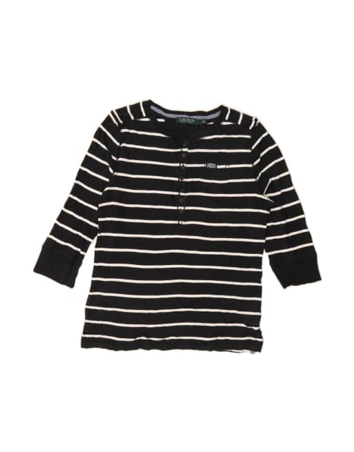 Vintage Ralph Lauren Top 3/4 Sleeve UK 14 Large In Black Striped
