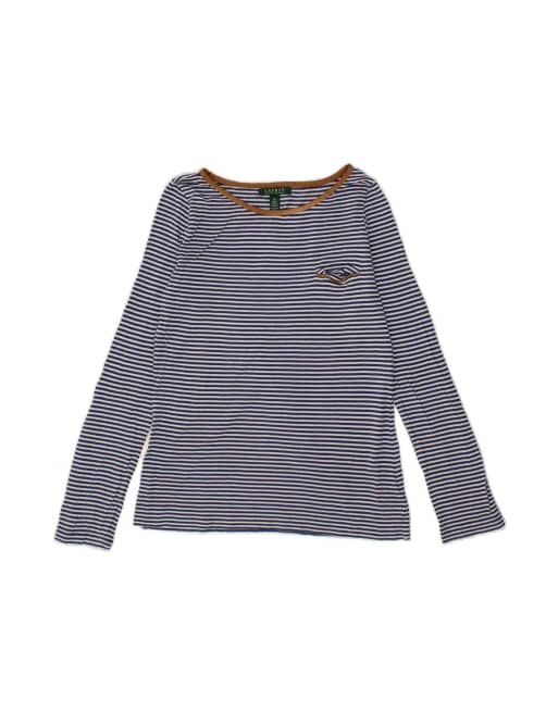 Vintage Ralph Lauren Top Long Sleeve UK 12 Medium In Blue Striped