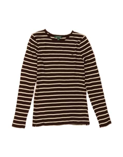 Vintage Ralph Lauren Top Long Sleeve UK 12 Medium In Brown Striped - view 1