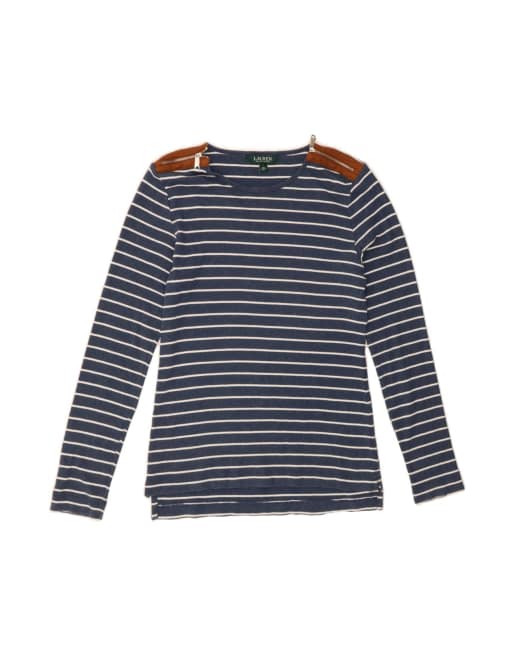 Vintage Ralph Lauren Top Long Sleeve UK 14 Large In Blue Striped