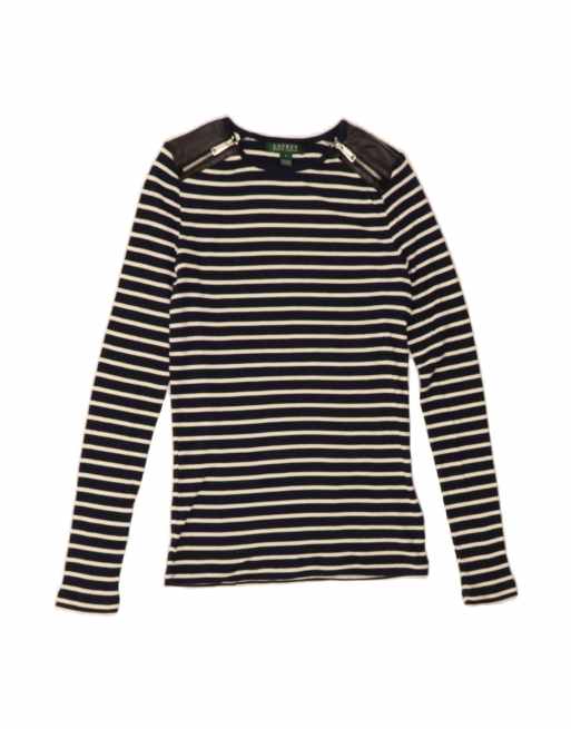 Vintage Ralph Lauren Top Long Sleeve UK 8 Small In Blue Striped