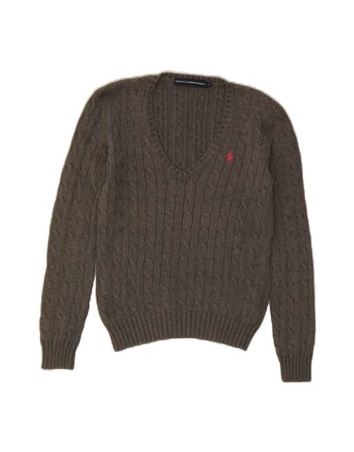 Vintage Ralph Lauren V-neck Jumper Sweater UK 10 Small In Grey