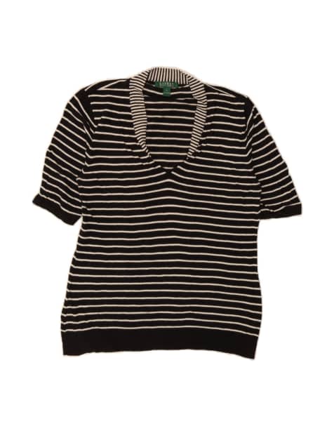 Vintage Ralph Lauren V-neck Jumper Sweater UK 14 Large In Black Striped - view 1