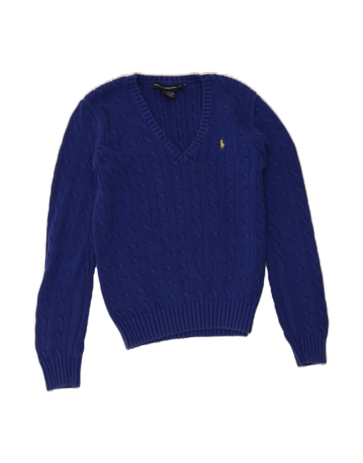Vintage Ralph Lauren V-neck Jumper Sweater UK 14 Large In Blue