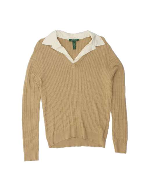 Vintage Ralph Lauren V-neck Jumper Sweater UK 18 XL In Beige
