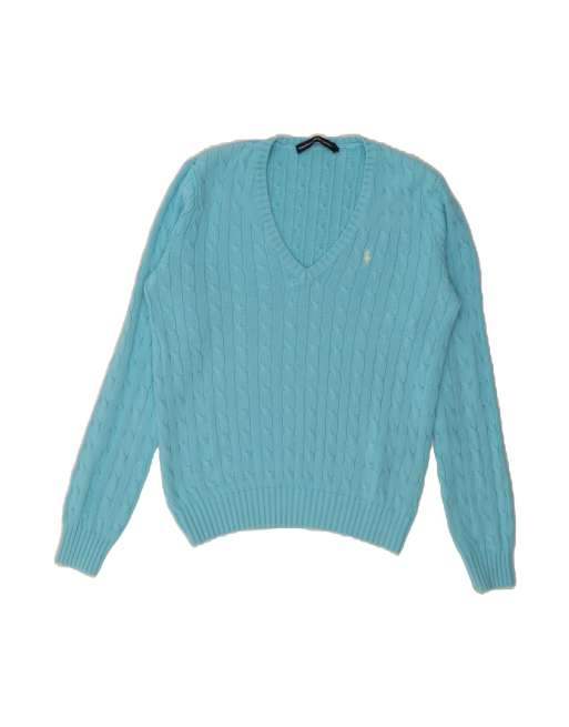 Vintage Ralph Lauren V-neck Jumper Sweater UK 18 XL In Blue