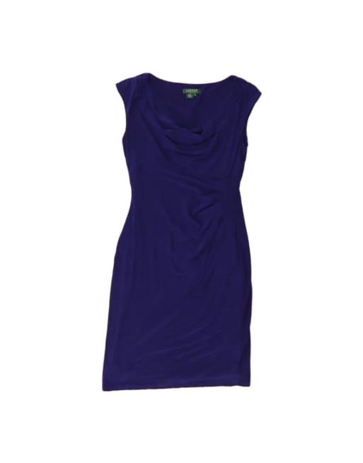 Vintage Ralph Lauren Velour Sleeveless Sheath Dress US 10 Large In Purple