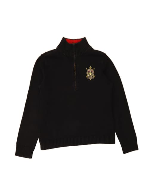 Vintage Ralph Lauren Zip Neck Jumper Sweater UK 16 Large In Black