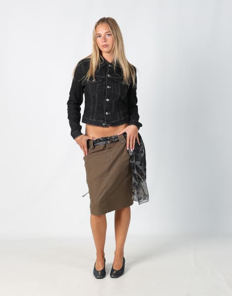 Vintage Redoute M woven midi skirt in khaki green - view 1