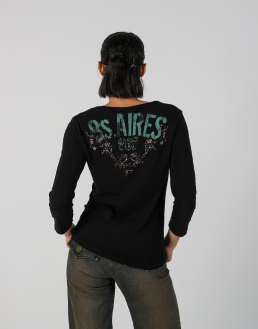 Vintage Replay S long sleeve top in black, 2 of 4