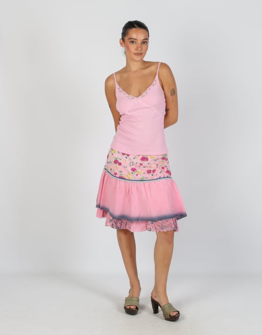 Vintage Replay XS woven midi skirt in pink, 1 of 4