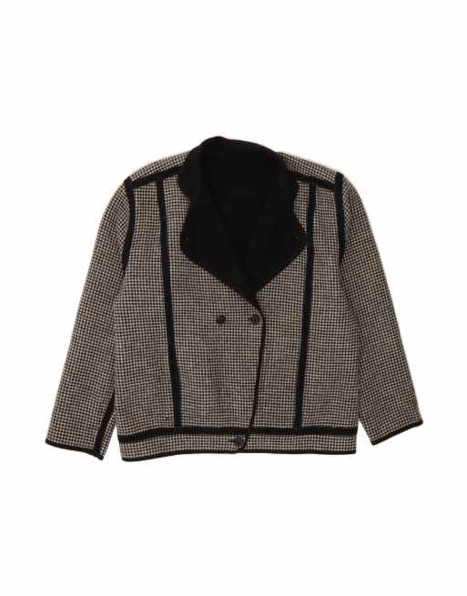 Vintage Reversible Jacket UK 20 2XL In Grey Houndstooth Wool