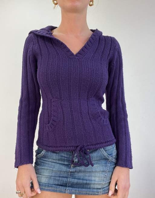 Vintage ribbed hooded jumper in purple