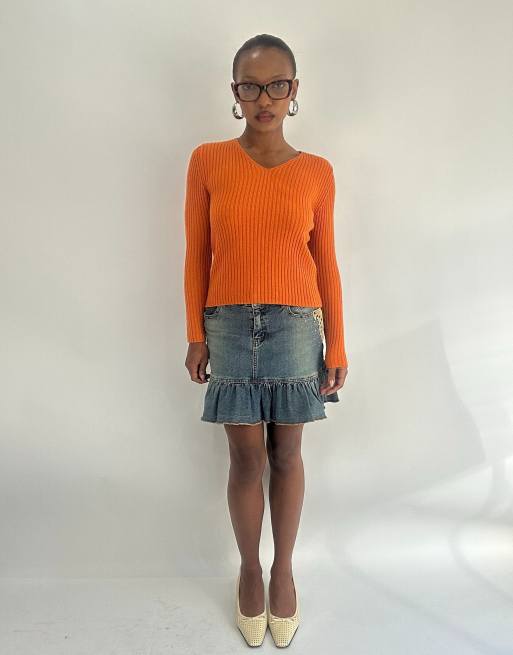 Vintage ribbed jumper in orange