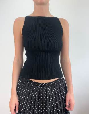 Vintage ribbed tank top in black