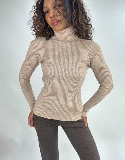 Vintage ribbed turtleneck in beige - view 1