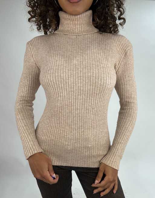 Vintage ribbed turtleneck in beige, 3 of 4