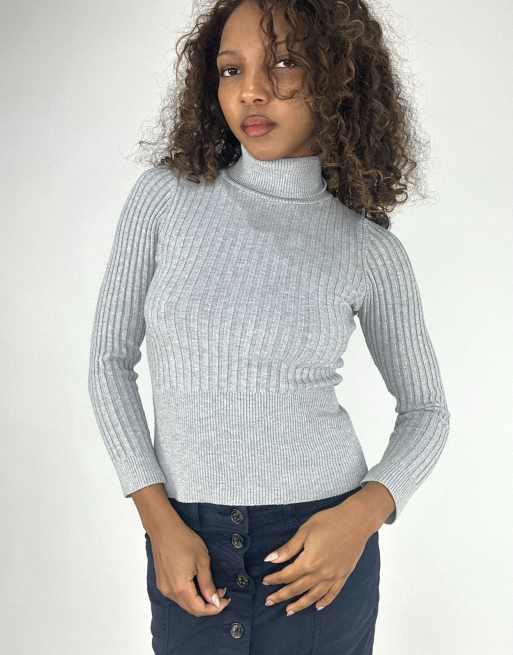 Vintage ribbed turtleneck jumper in grey