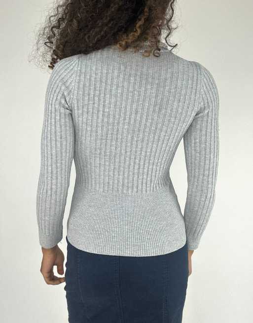 Vintage ribbed turtleneck jumper in grey, 2 of 4