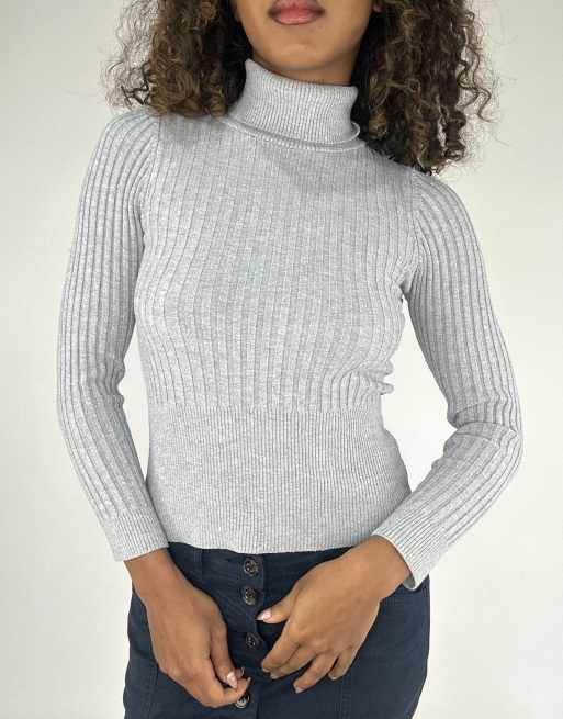 Vintage ribbed turtleneck jumper in grey, 3 of 4