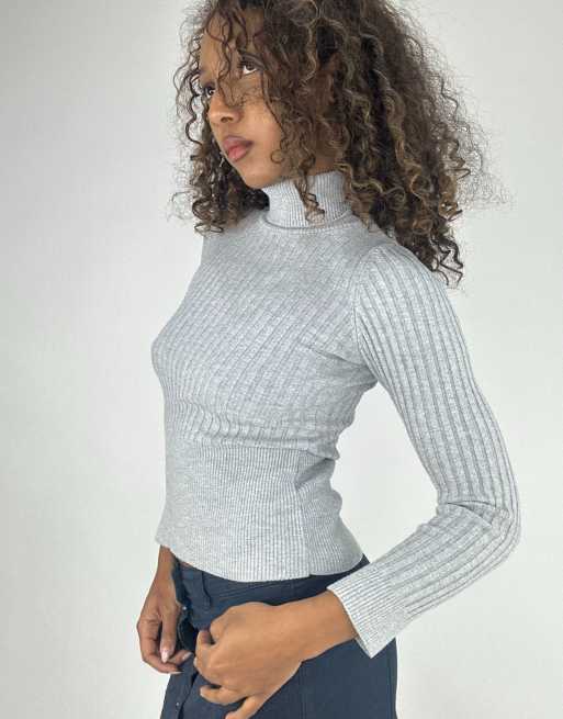 Vintage ribbed turtleneck jumper in grey, 4 of 4