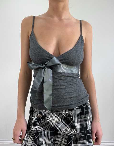 Vintage ribbon cami in grey - view 1