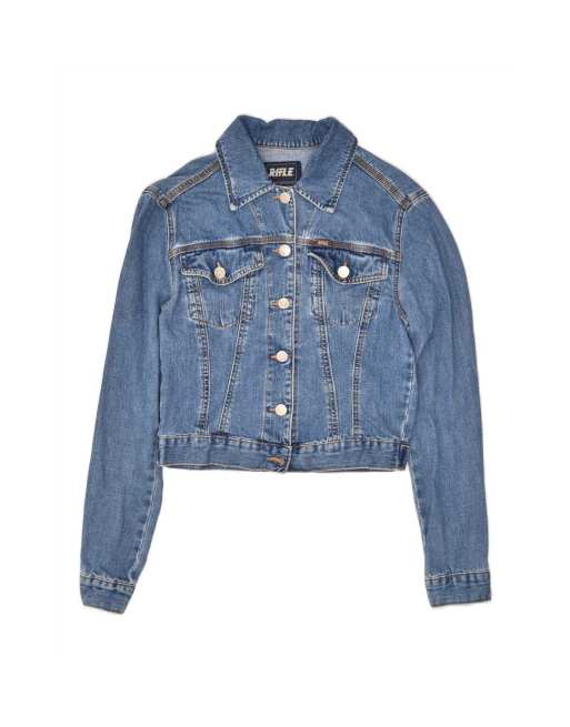 Vintage Rifle Crop Denim Jacket Uk 12 Medium In Blue